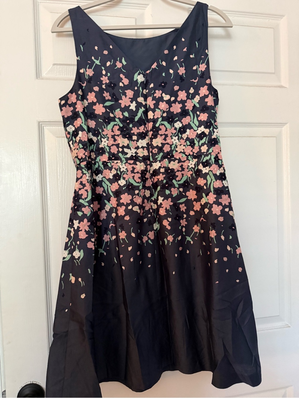 LOFT Navy Floral Fit-and-Flare Dress with Pink and Mint Accents